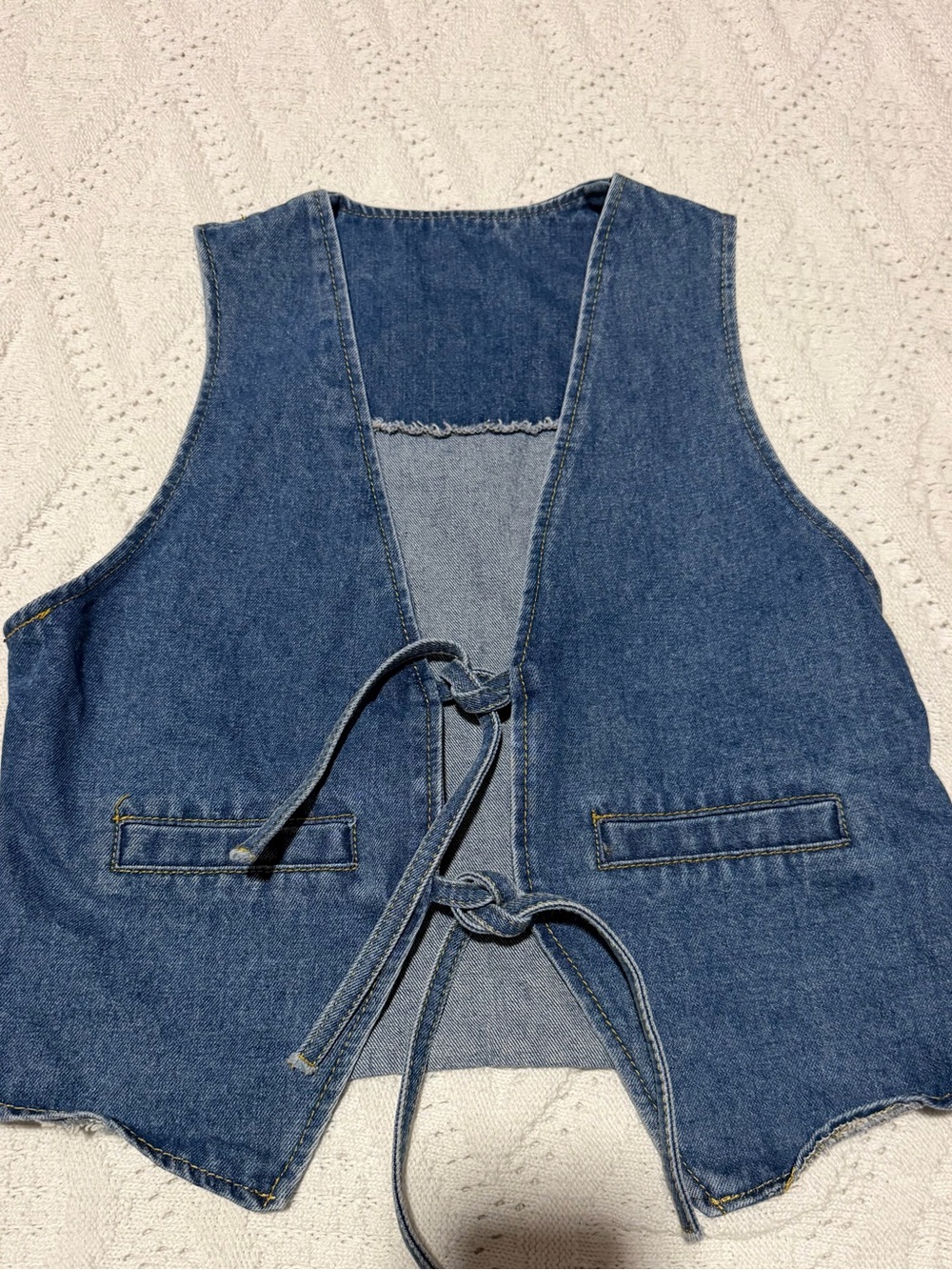 Denim Tie-Front Vest - Blue